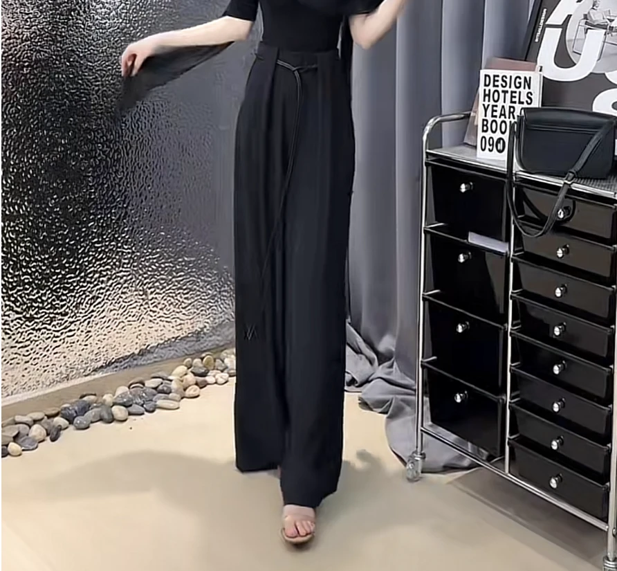 华姐定制--[H757]法式极简慵懒风宽松高腰压褶垂感显瘦百搭阔腿裤