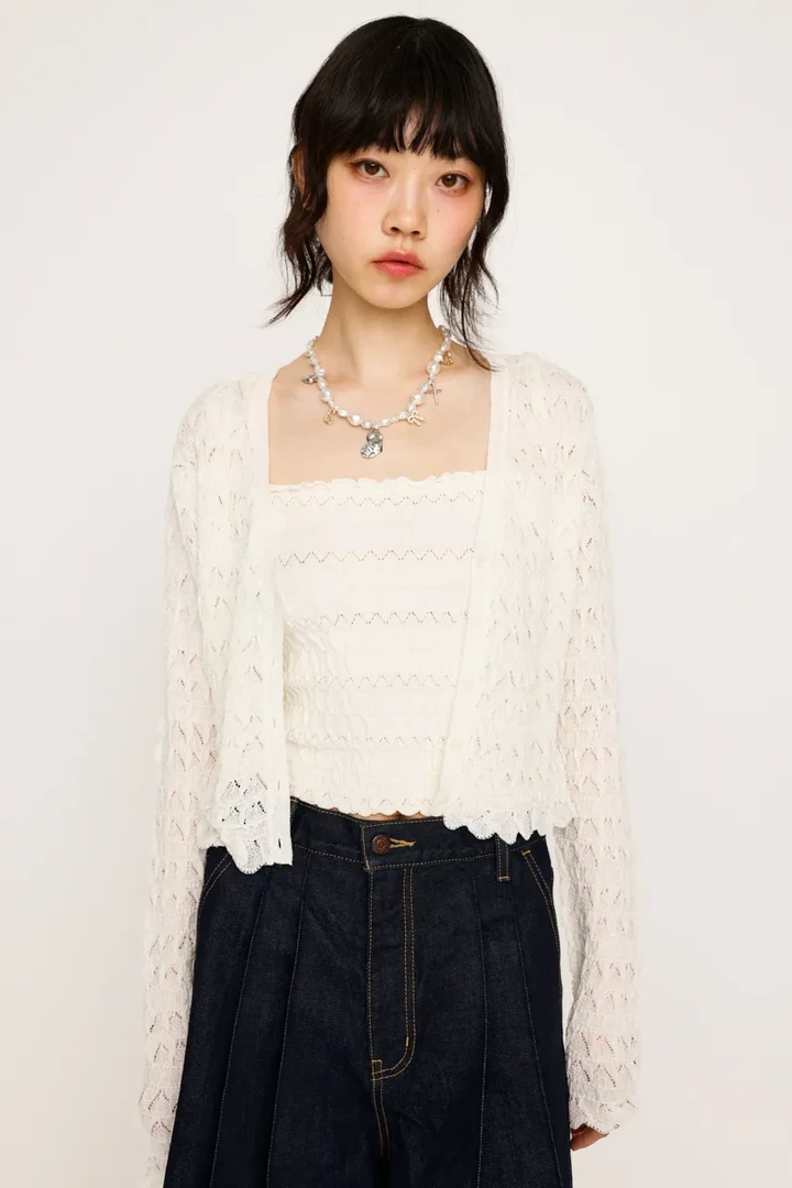 【FaFa】日系 SL 蕾丝针织提花开衫+背心两件套FA505-087