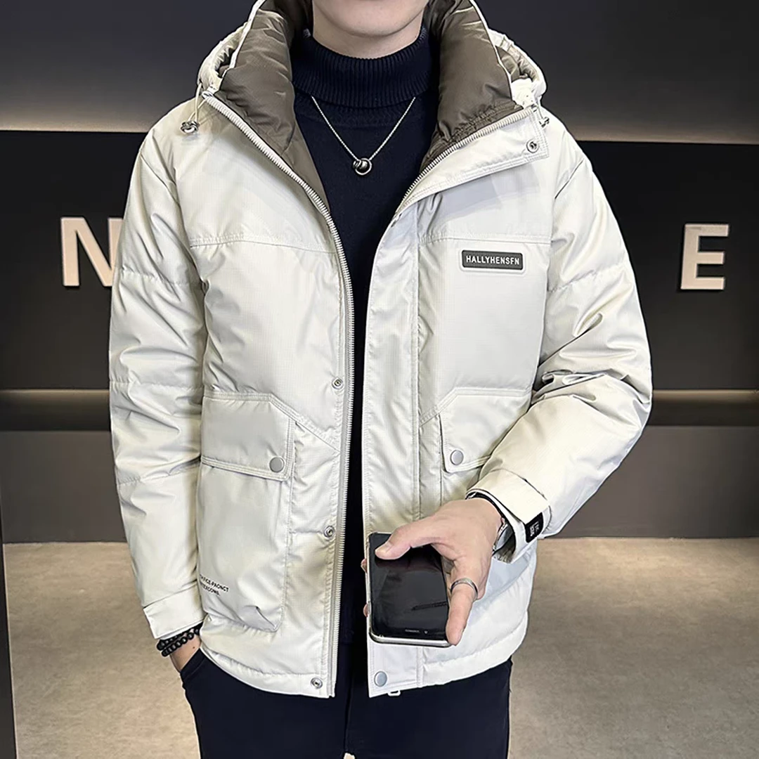 2025冬季新款轻便保暖免洗时尚修身连帽潮流百搭加绒外套男2408