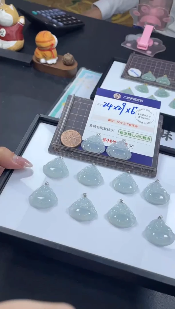 【闪购商品】翡翠挂件18K金镶嵌冰蓝佛公FL27多样性发其一CP配绳