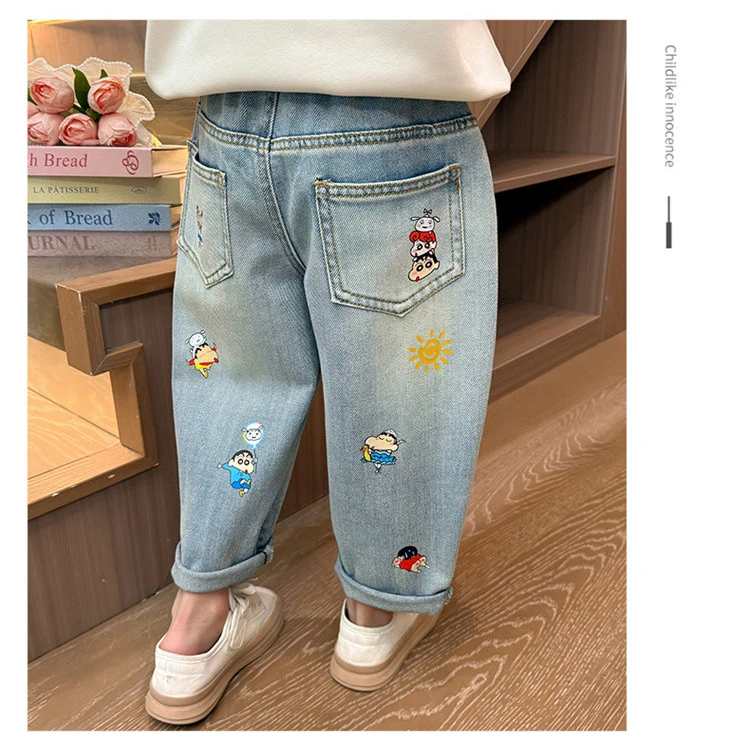 女童春季卡通老爹裤时髦外穿宝宝牛仔裤儿童春秋装裤子洋气薄款潮