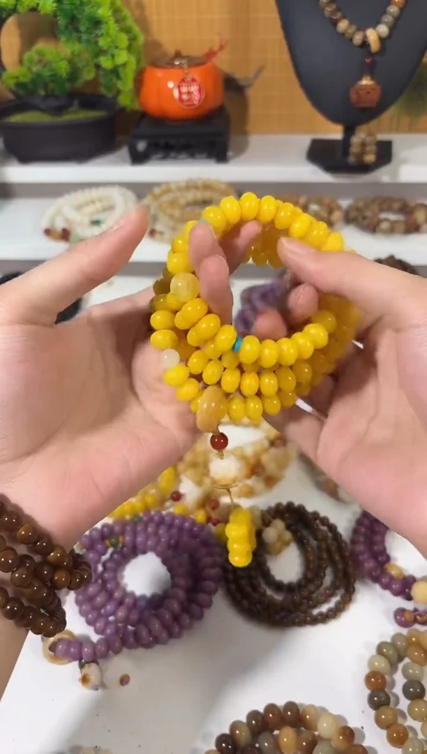 菩提根/象牙果手串卡8*11黄色算盘珠108