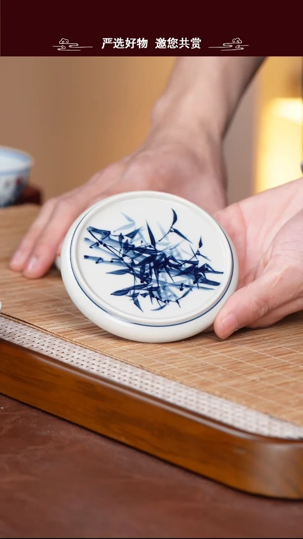 手工手绘青花盖置