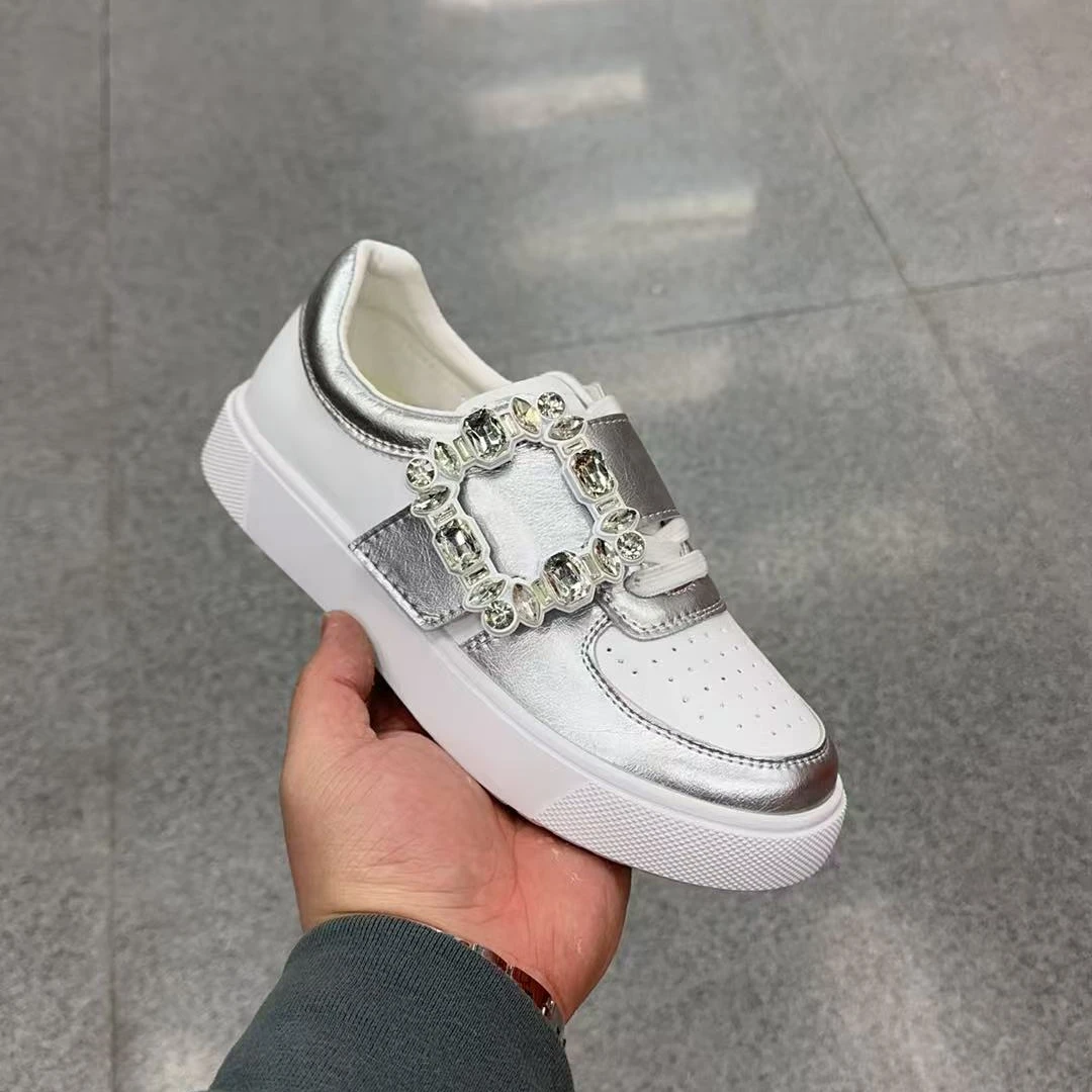 小白鞋百搭2025新款厚底时尚系带韩版水钻魔术贴板鞋女鞋  8803