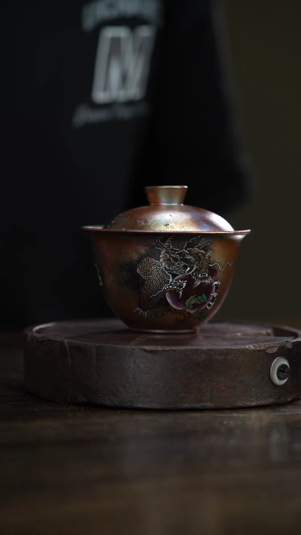 22柴房陶瓷柴烧龙鳞系列盖碗，因柴烧特性，每只都略有不同~