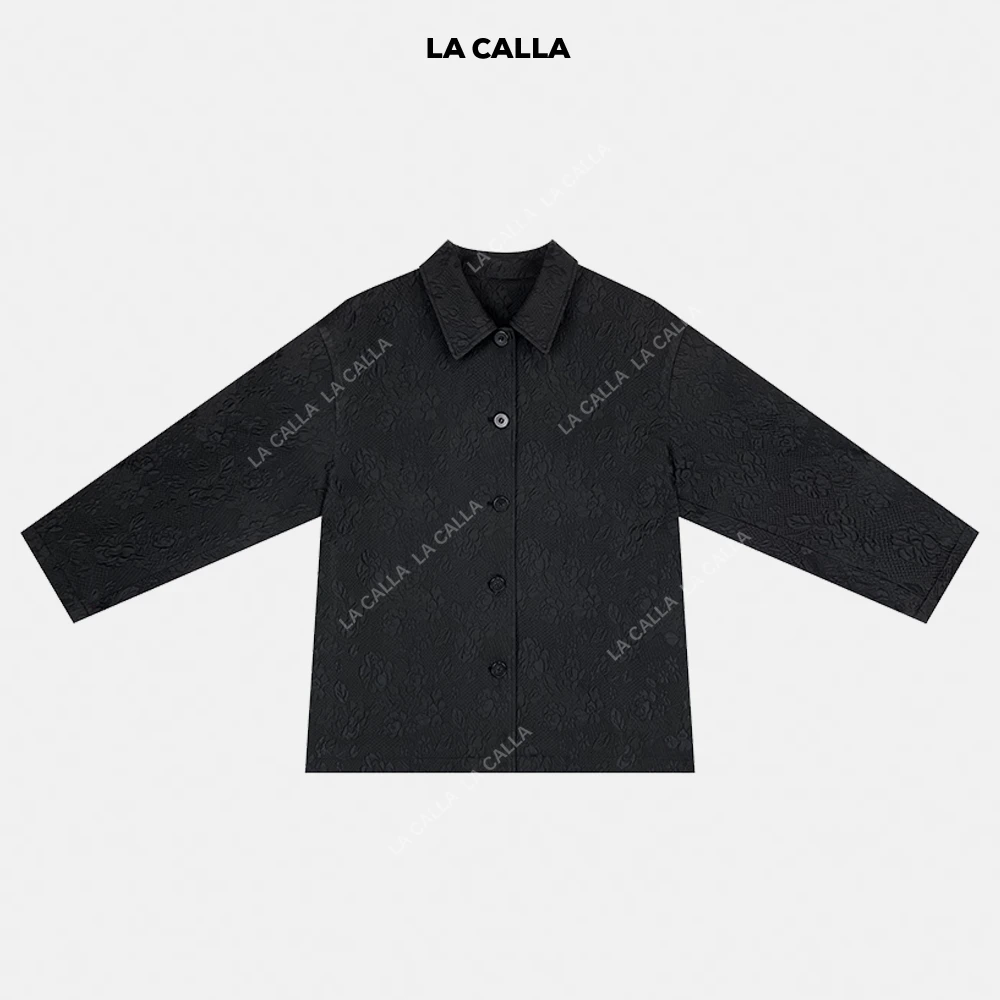 LA CALLA东京限定黑色白色冬季气质提花暗纹翻领外套YY1800