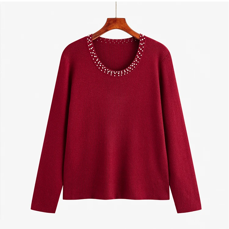【椰子CocoNut】大码U型领钉珠针织衫胖mm2024休闲长袖打底22736青