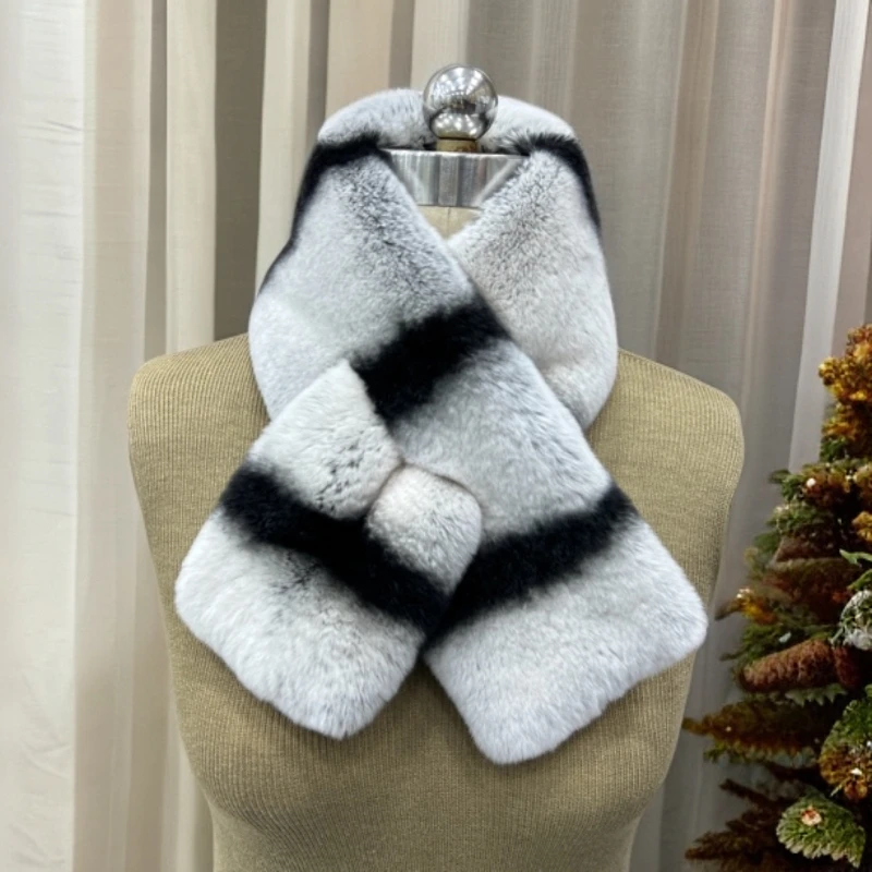 青紫蓝真獭兔毛围脖秋冬季皮草时尚双面加厚围巾保暖真毛毛领子