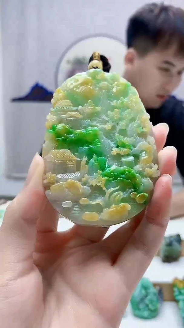 未镶嵌定制翡翠4868zm-毛货挂件山水81