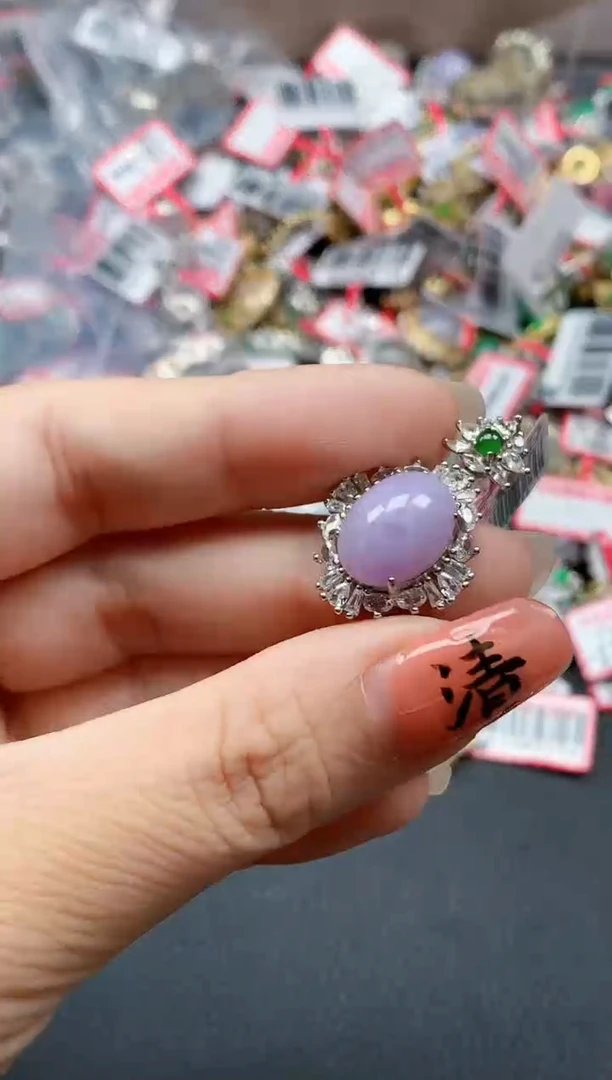 银S925镶嵌戒指翡翠天然A货缅甸翡翠