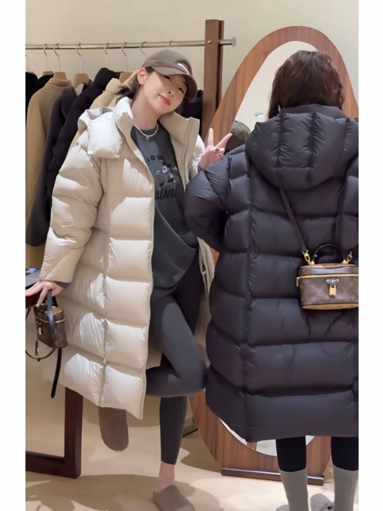 2025新款韩版冬季泡芙长款羽绒服宽松连帽显瘦保暖加厚羽绒外套