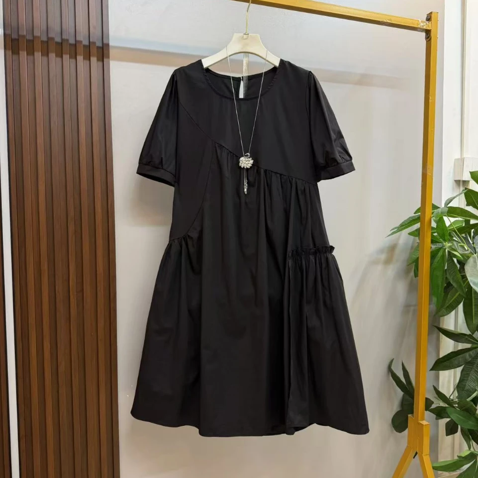 新款大码女装时尚洋气圆领蝴蝶结美背设计韩版宽松显瘦连衣裙