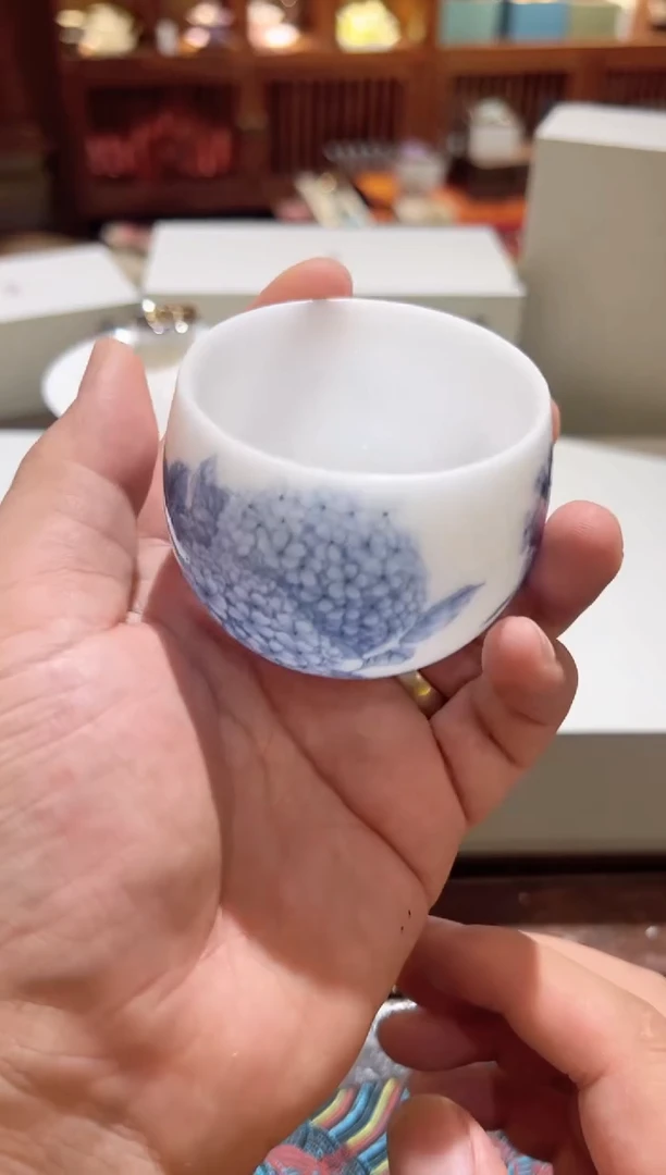 蓝绣球龙蛋杯茶具茶具