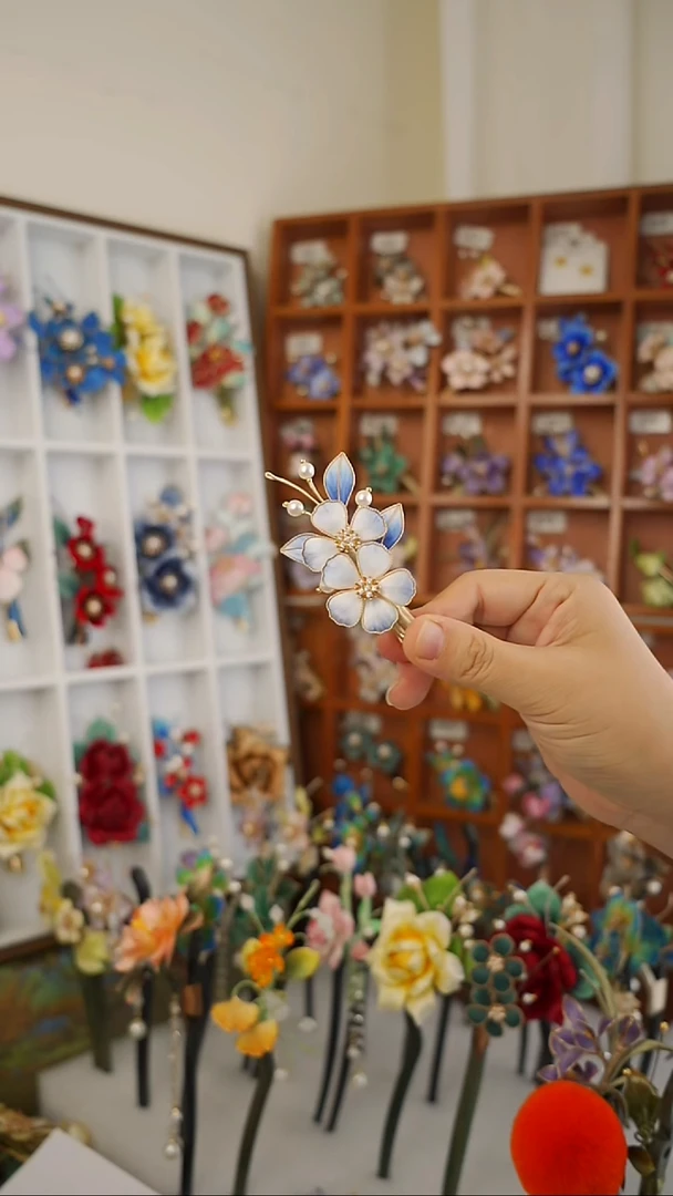 手工非遗绒花发夹