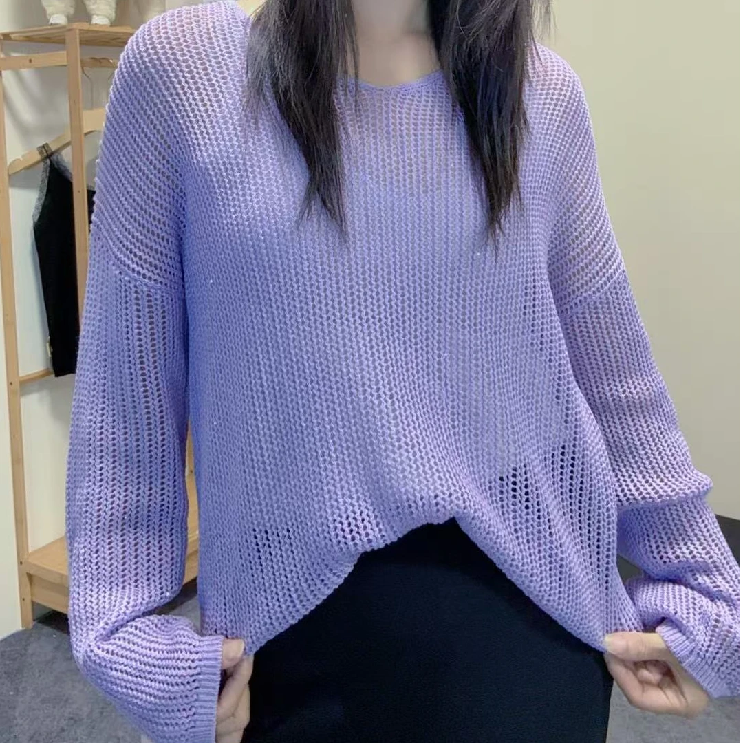 【九玥】长袖薄款夏季女常规毛针织衫打底衫毛衫套头百搭莱赛尔天丝