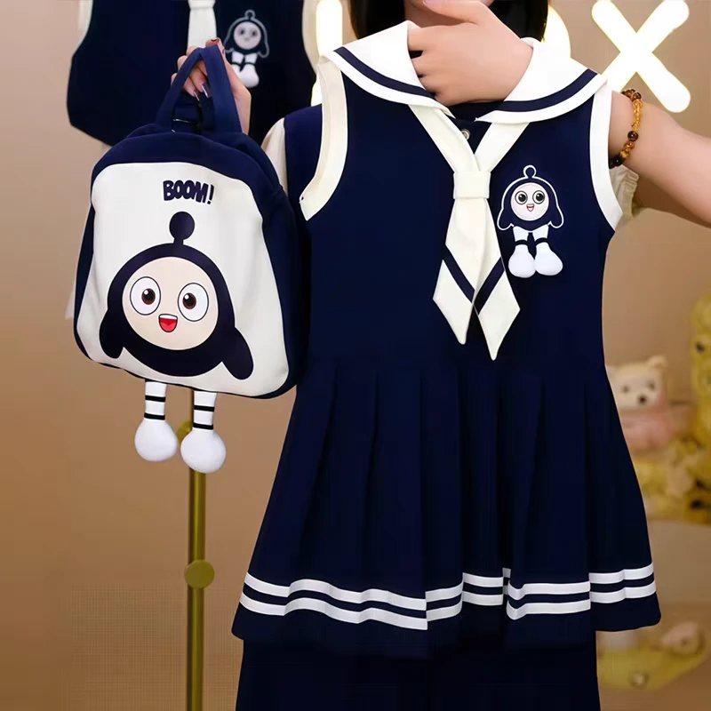 夏季女童翻领海军风无袖连衣裙2025新款中大童学院连衣裙