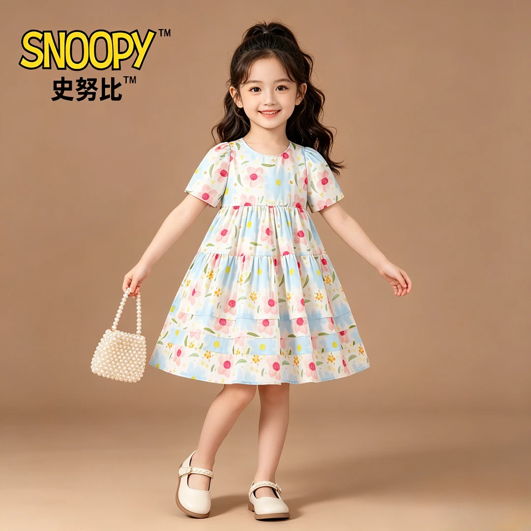 Snoopy/史努比女童碎花连衣裙2026夏款儿童洋气蛋糕裙宝宝公主裙