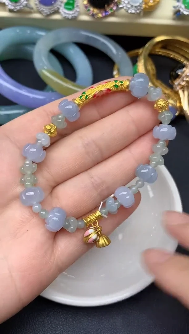 足金镶嵌手链翡翠296-雪姐翡翠天天见