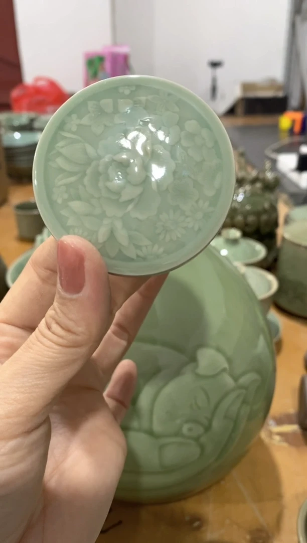 耀州窑嘉**南瑕疵处理 百花茶叶罐【盖子】一个