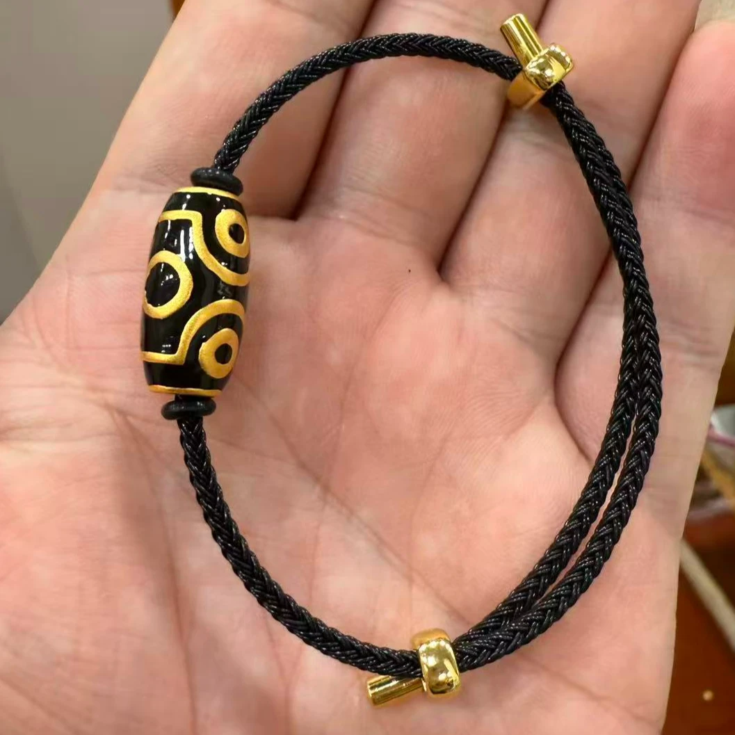足银皮质手链 【麦麦文玩】黑金彩釉六眼小天天手绳
