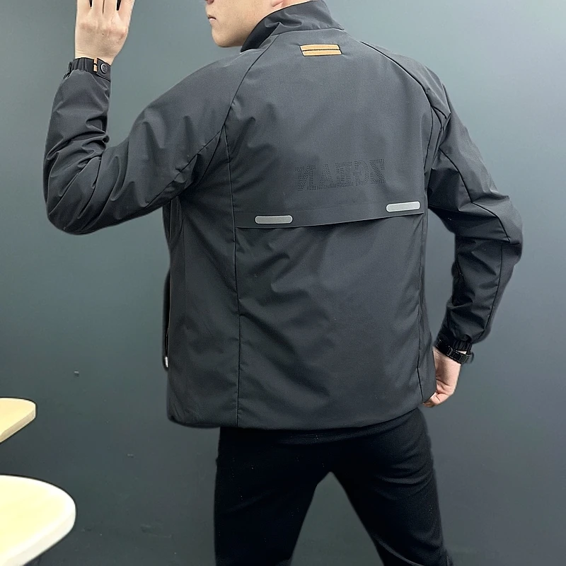 25007早春新款2025商务休闲烧花工艺男士立领夹克百搭修身外套