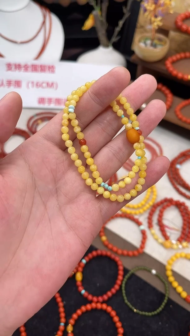 手链蜜蜡未镶嵌蜜蜡双圈南红手串QF-B116