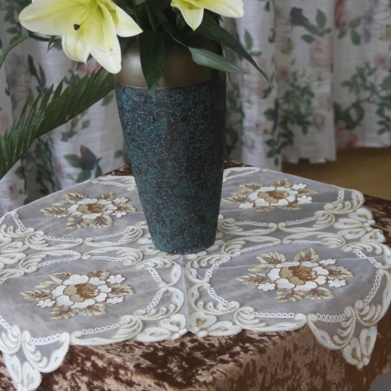 ZN023-58玻璃纱【58*58】 金牡丹毛巾绣桌布茶几布多功能盖巾