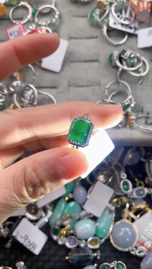 银S925镶嵌戒指翡翠555   3