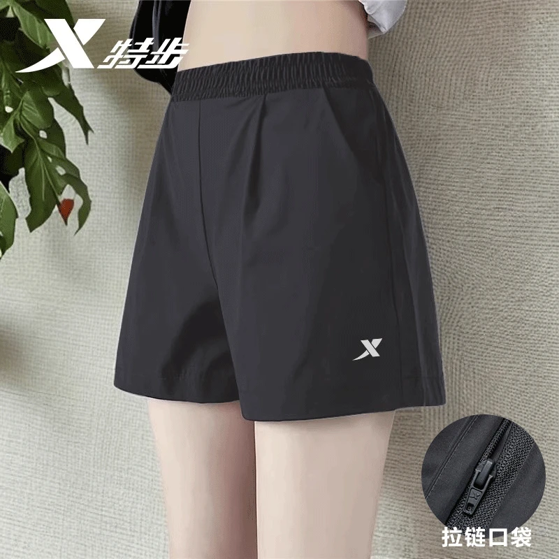 特步跑步短裤女夏季宽松大码显瘦遮胯高腰冰丝速干运动五分裤女款