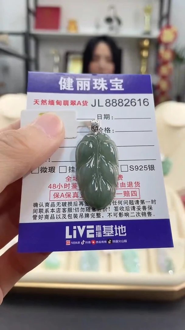 颈饰18K金镶嵌翡翠天然缅甸翡翠A货 金枝玉叶(一物一证)+银链