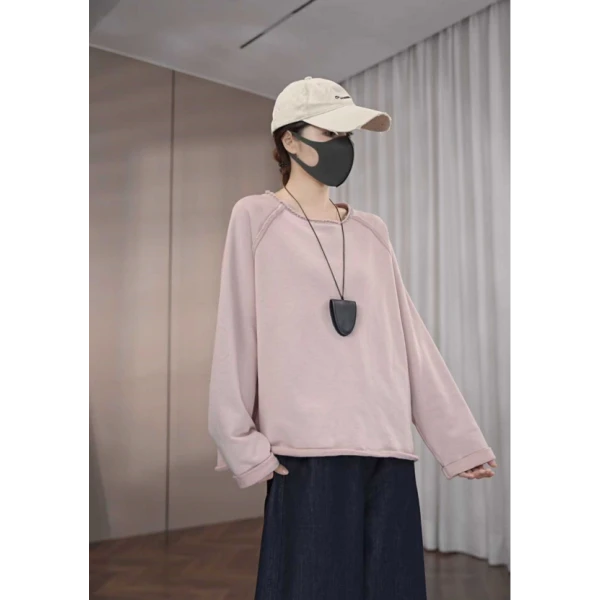 硕哥【卫衣】极简休闲宽松插肩袖圈圈棉设计感卷边上衣 26230