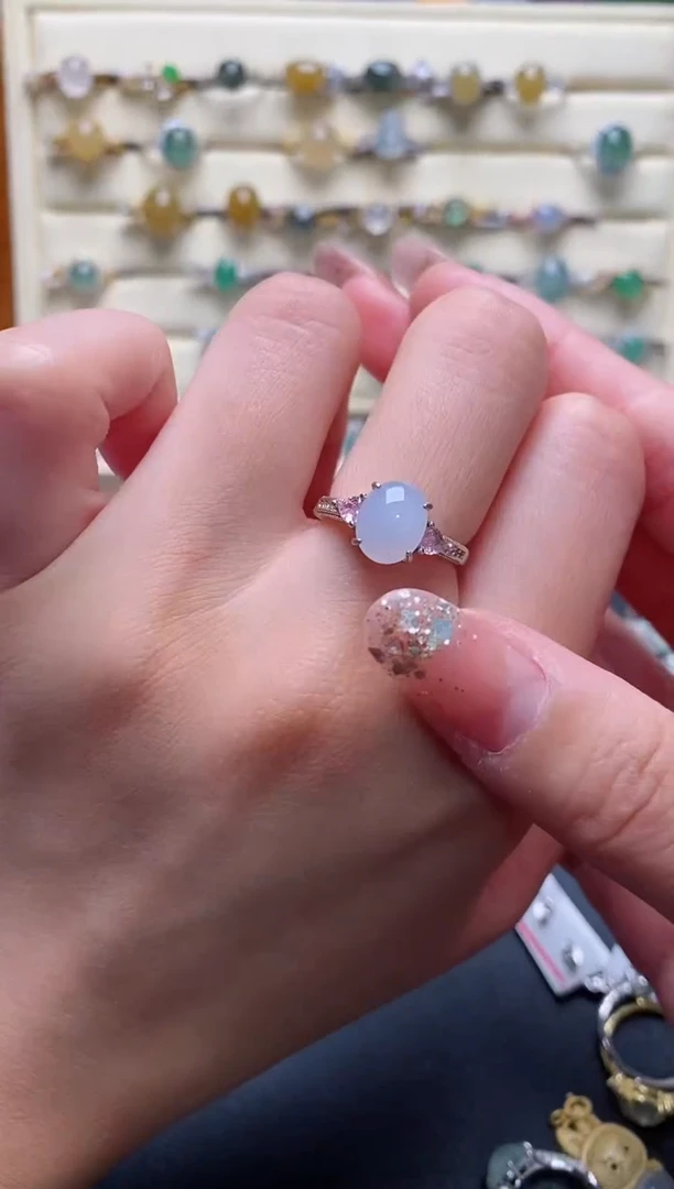 银S925镶嵌戒指翡翠333333+9