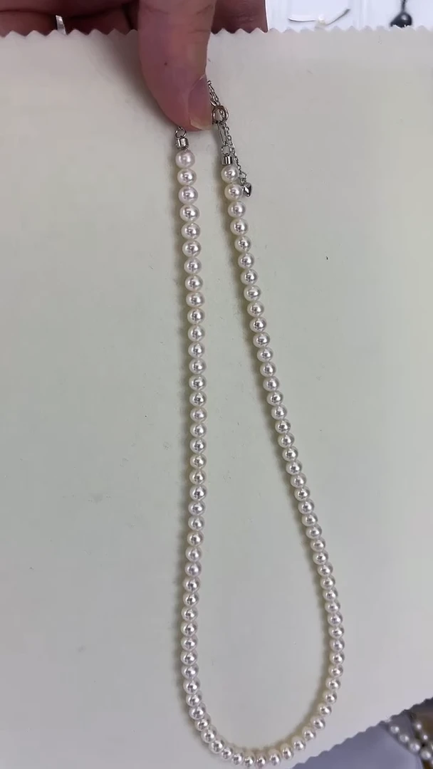 淡水珍珠银S925镶嵌颈饰天然珍珠极光小米珠约5几乎无暇