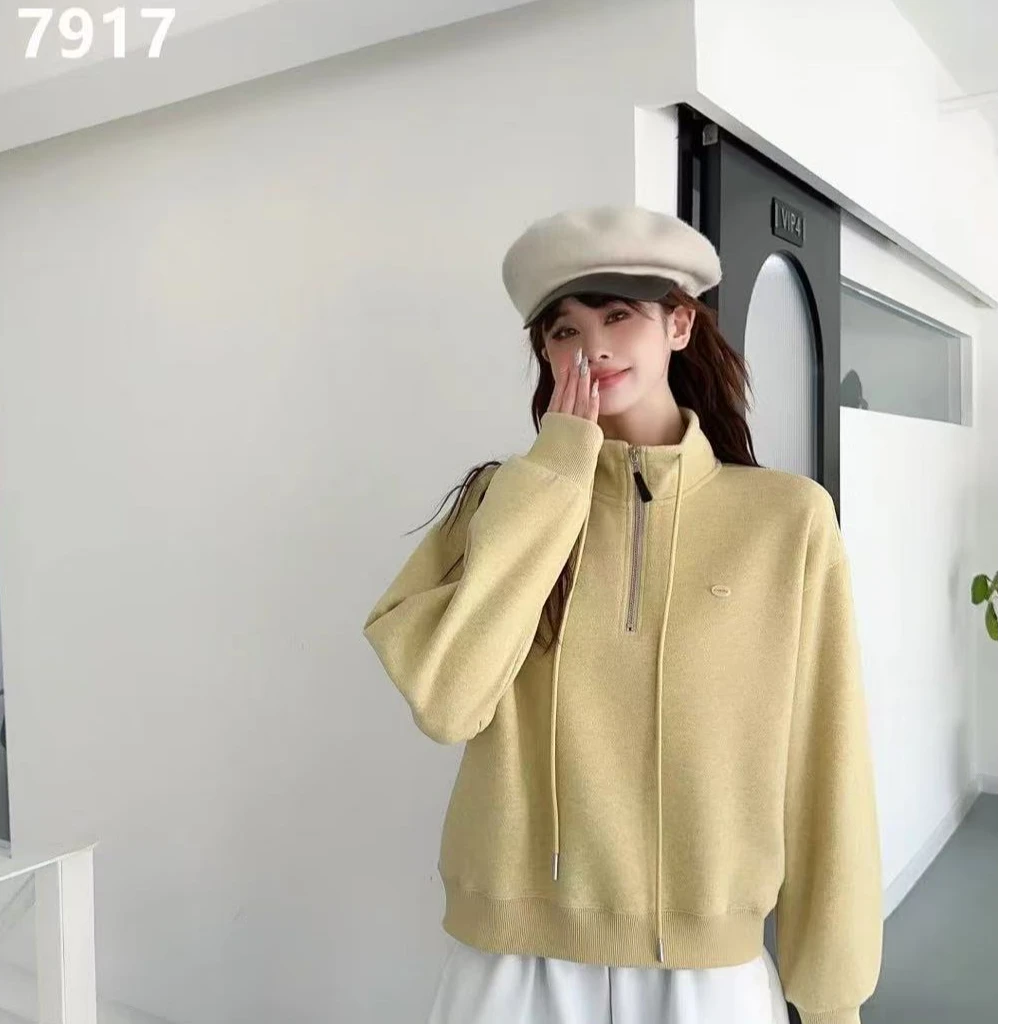 KJ7917春立领半拉链短款宽松长袖上衣