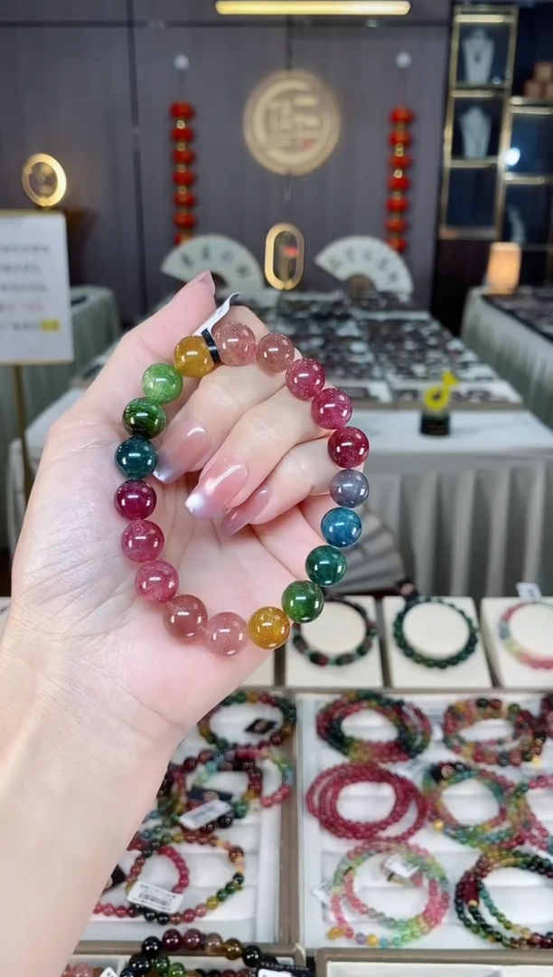 未镶嵌老矿碧玺彩虹冰体单圈手串10mm+碧玺hon多样性发货一条