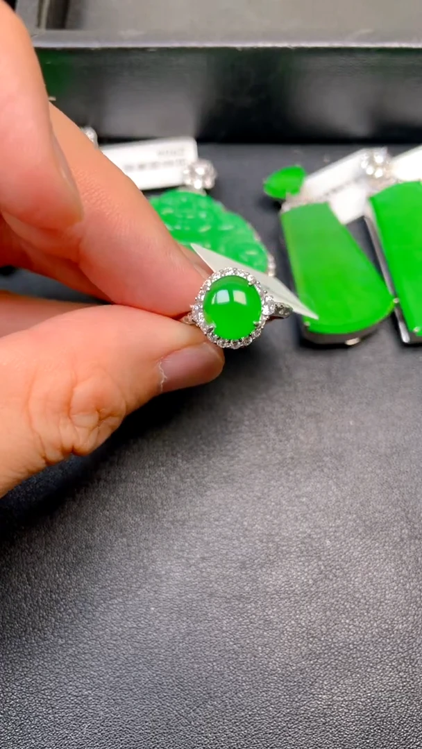 吊坠(不含链)银S925镶嵌翡翠戒指