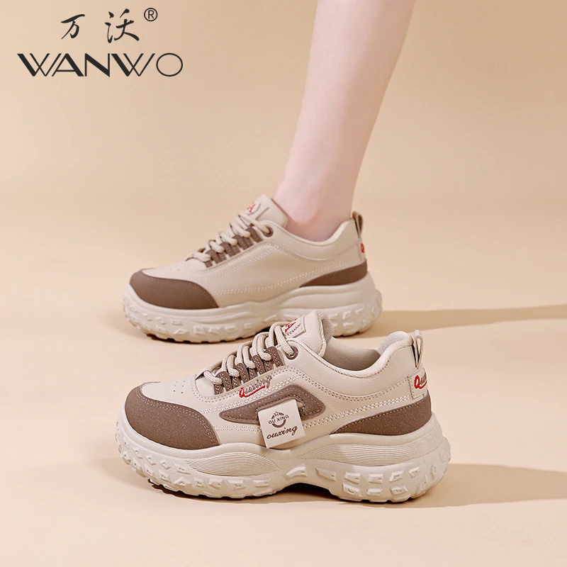 2025秋季新款百搭皮面厚底增高老爹鞋运动休闲鞋舒适轻便小白鞋子