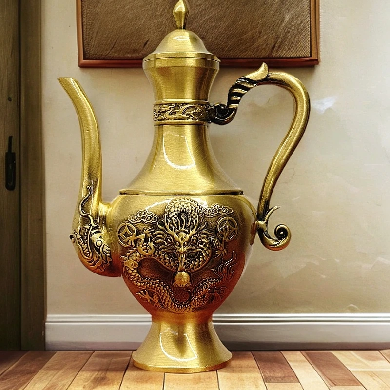 新款纯黄铜双龙酒壶创意家居酒壶摆件