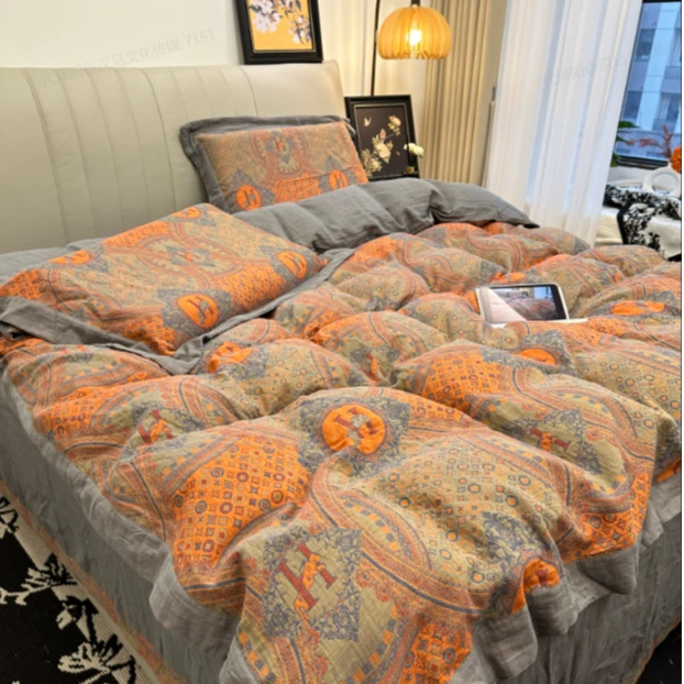 轻奢复古双层纱四件套--艾玛（宽边）