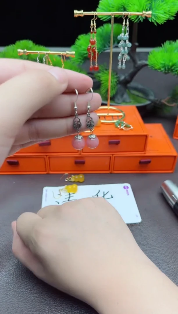 玛瑙/玉髓耳饰银S925镶嵌426