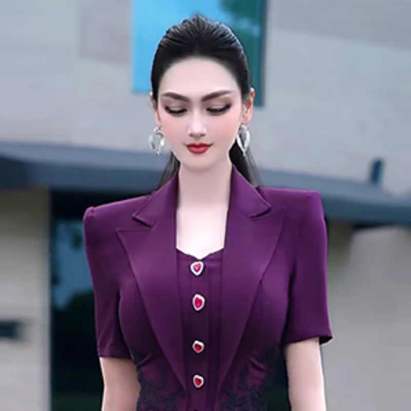 夏季假两件短袖西装喇叭裤两件套2025新款气质减龄商务职业套装