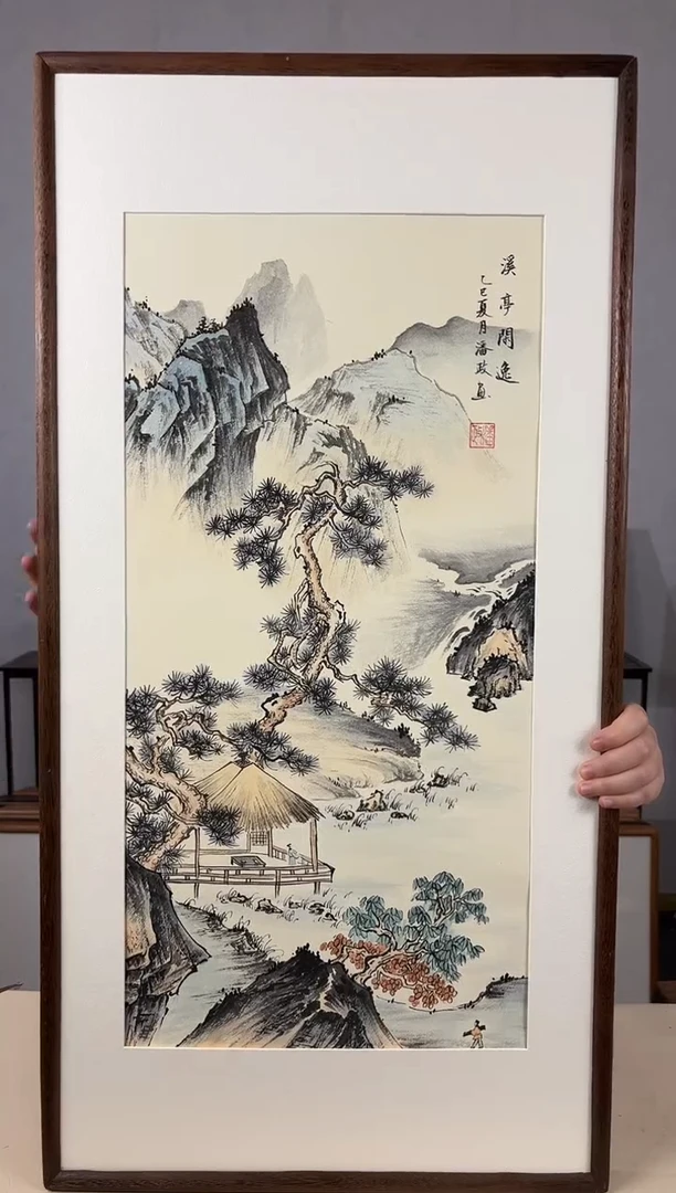 国画手绘*溪亭闲逸*47*92cm带框发货