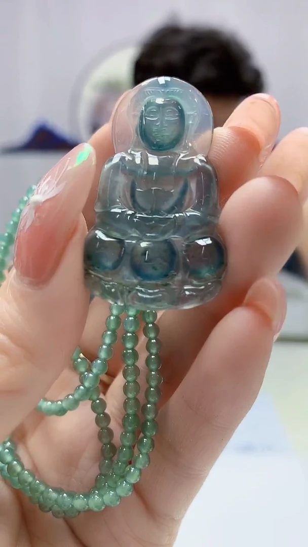 【闪购商品】定制翡翠未镶嵌4688DD-毛货观音+珠链43