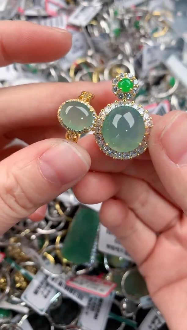 银S925镶嵌戒指翡翠222---8