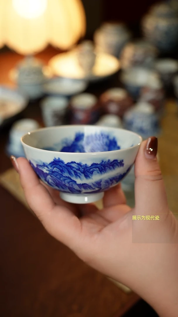 全手工手绘山水普洱杯