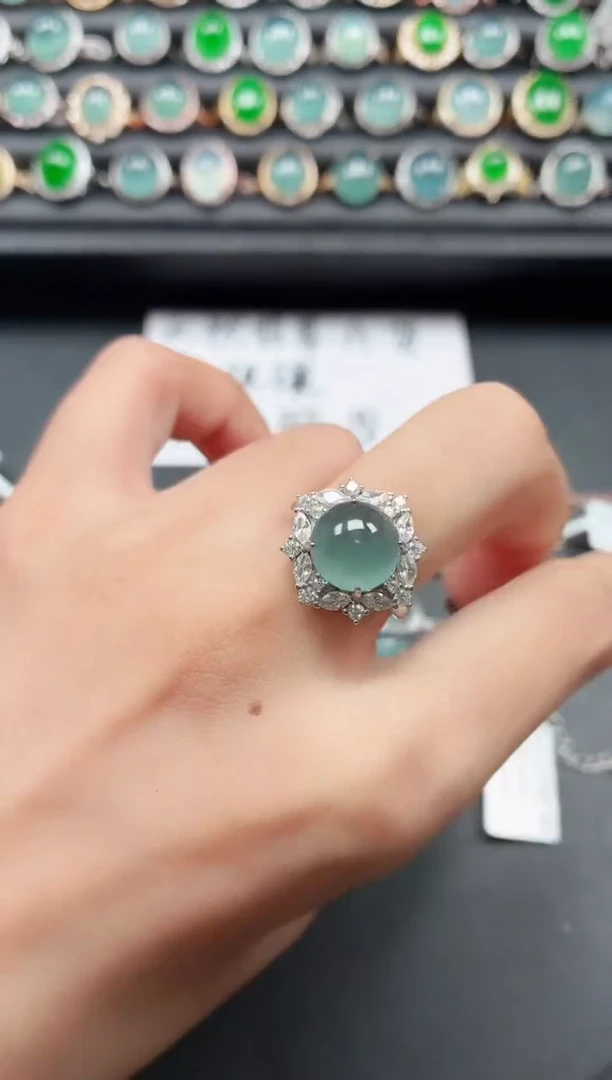 翡翠戒指银S925镶嵌1111