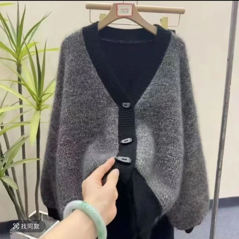 【老钱风】V领慵懒风高级感宽松针织外套T351