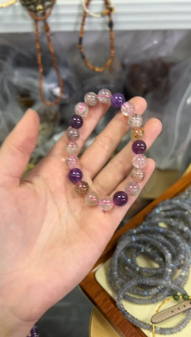 【闪购商品】水晶手链未镶嵌超七九紫水晶圆珠手链[3491]