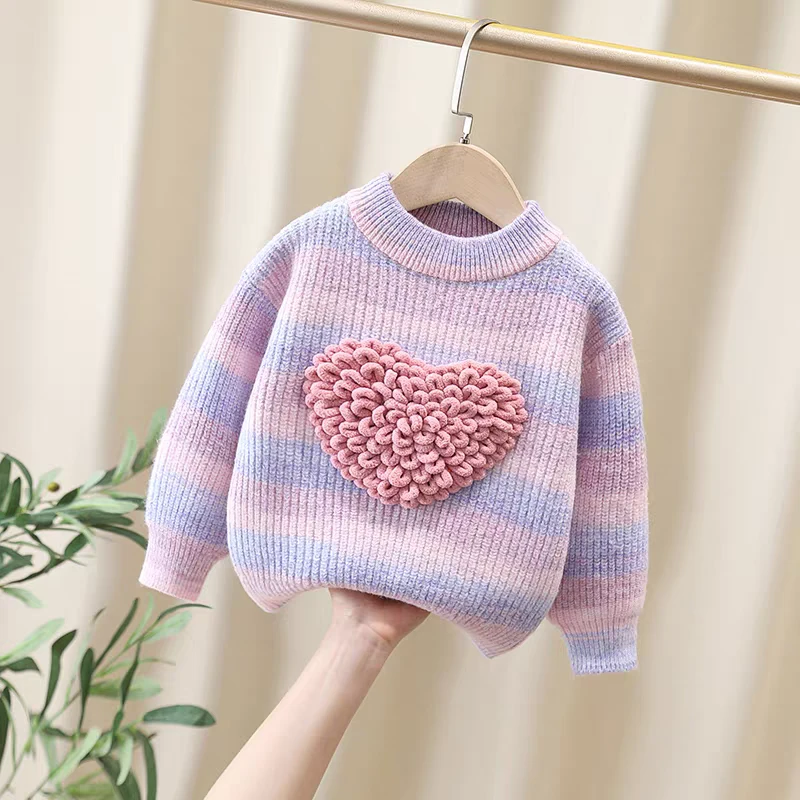 女童毛衣爱心2025新款冬季小童针织加厚内搭洋气时髦秋冬女宝上衣