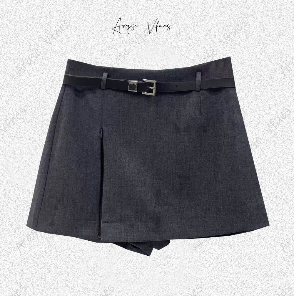 迪家同款2025夏新款休闲百搭学院风系扣腰带裤裙半身裙女Y321061